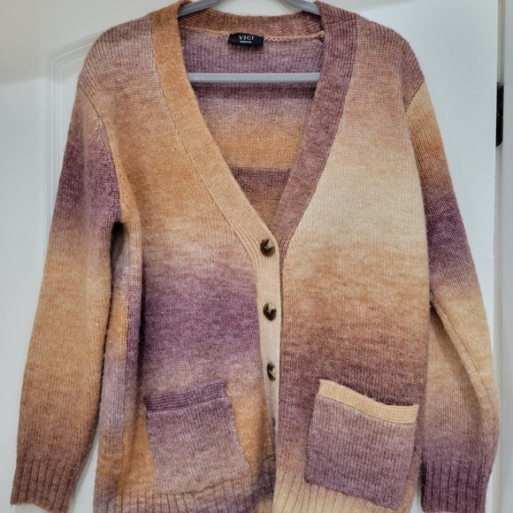 Vici Collection Perla Pocketed Button Front Ombre Cardigan Size M - Picture 2 of 6